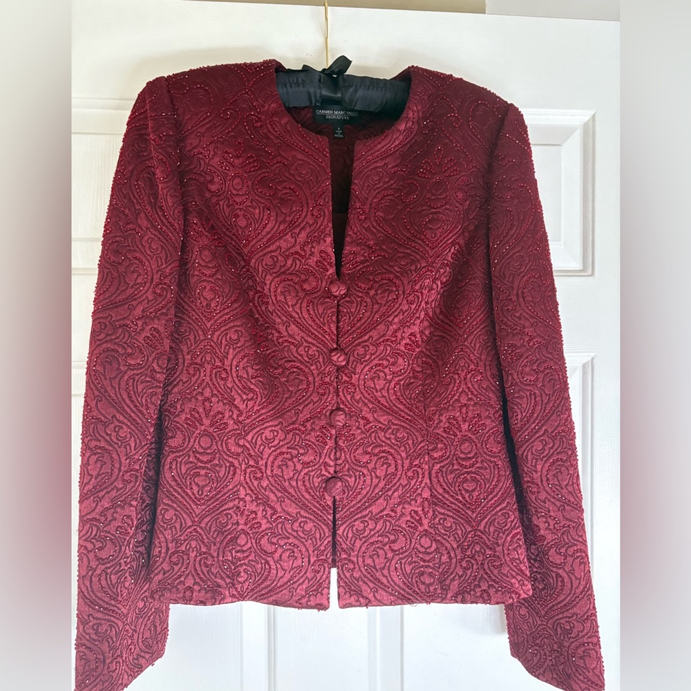 Carmen Marco Valvo Burgundy Beaded Jacket